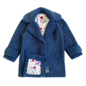 100% Recycled Shearling Oversized Peacoat - French Blue