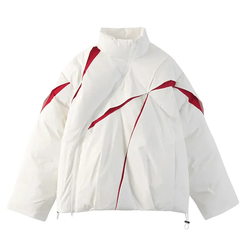 Aidase Irregular Color Block Stand Collar Parkas Men High Street Diagonal Zipper Bubble Puffer Coats Hip Hop Fold Padded Jackets Unisex