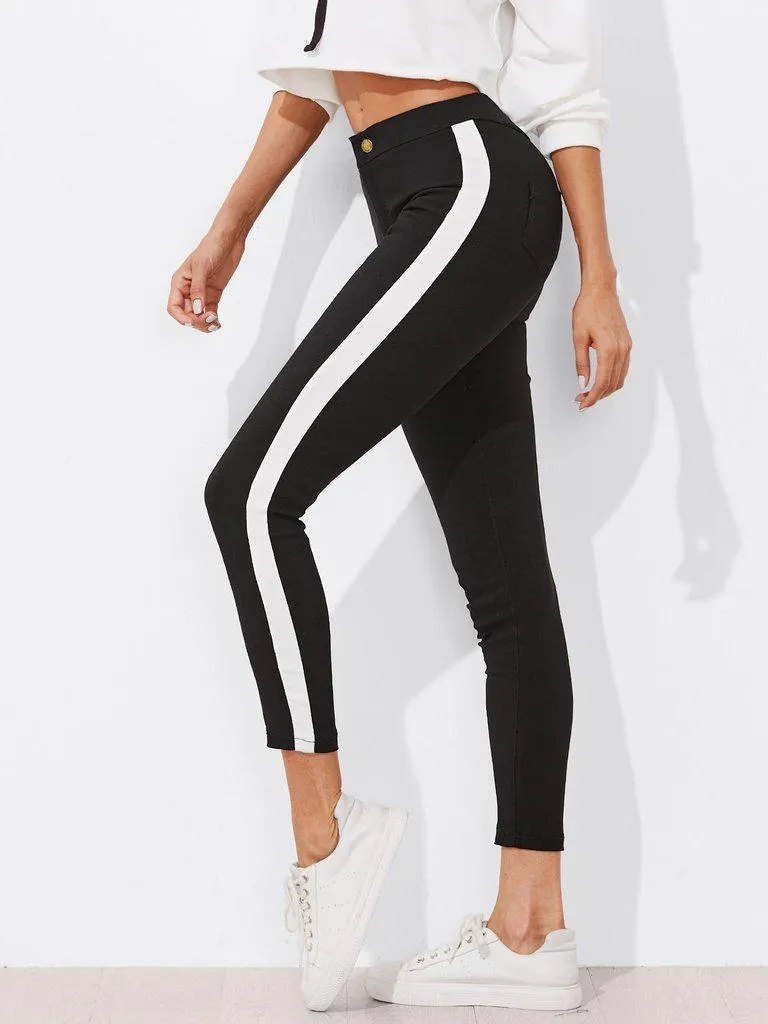 Contrast Panel Side Skinny Ankle Jeans