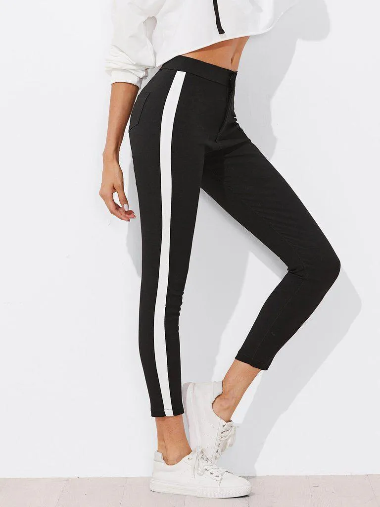 Contrast Panel Side Skinny Ankle Jeans