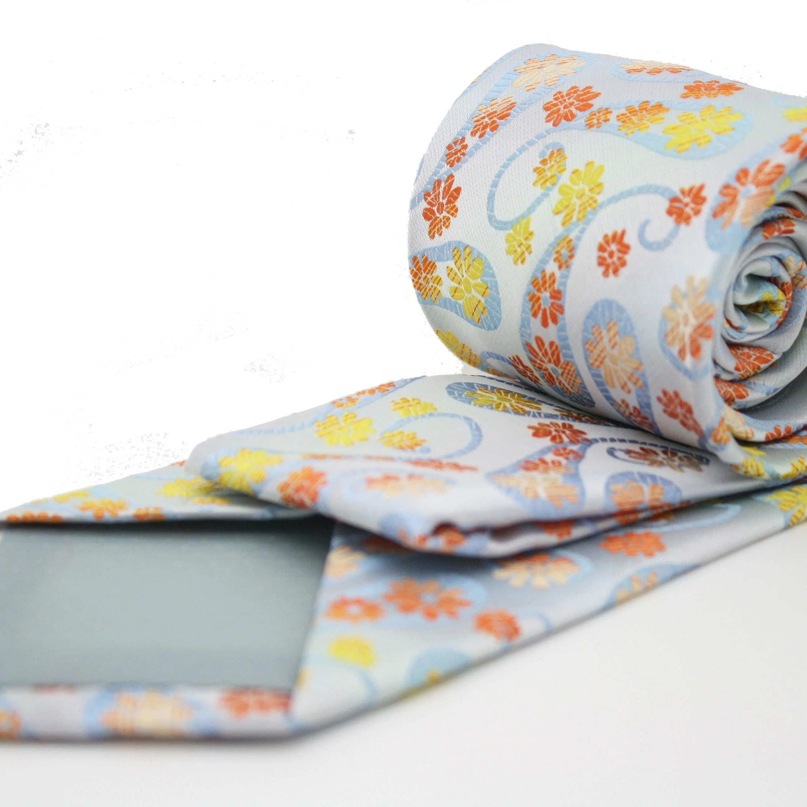 Mens Dads Classic Yellow Floral Pattern Business Casual Necktie & Hanky Set DF-2