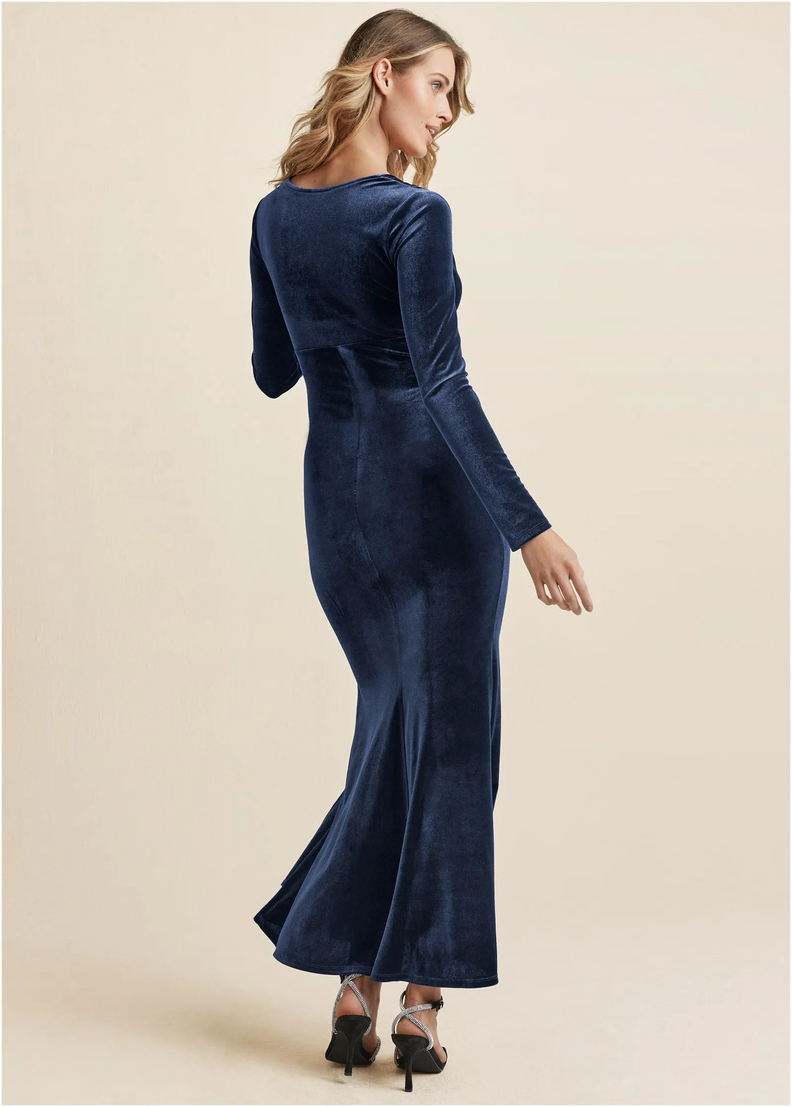 Ruched Velvet Maxi Gown - Navy