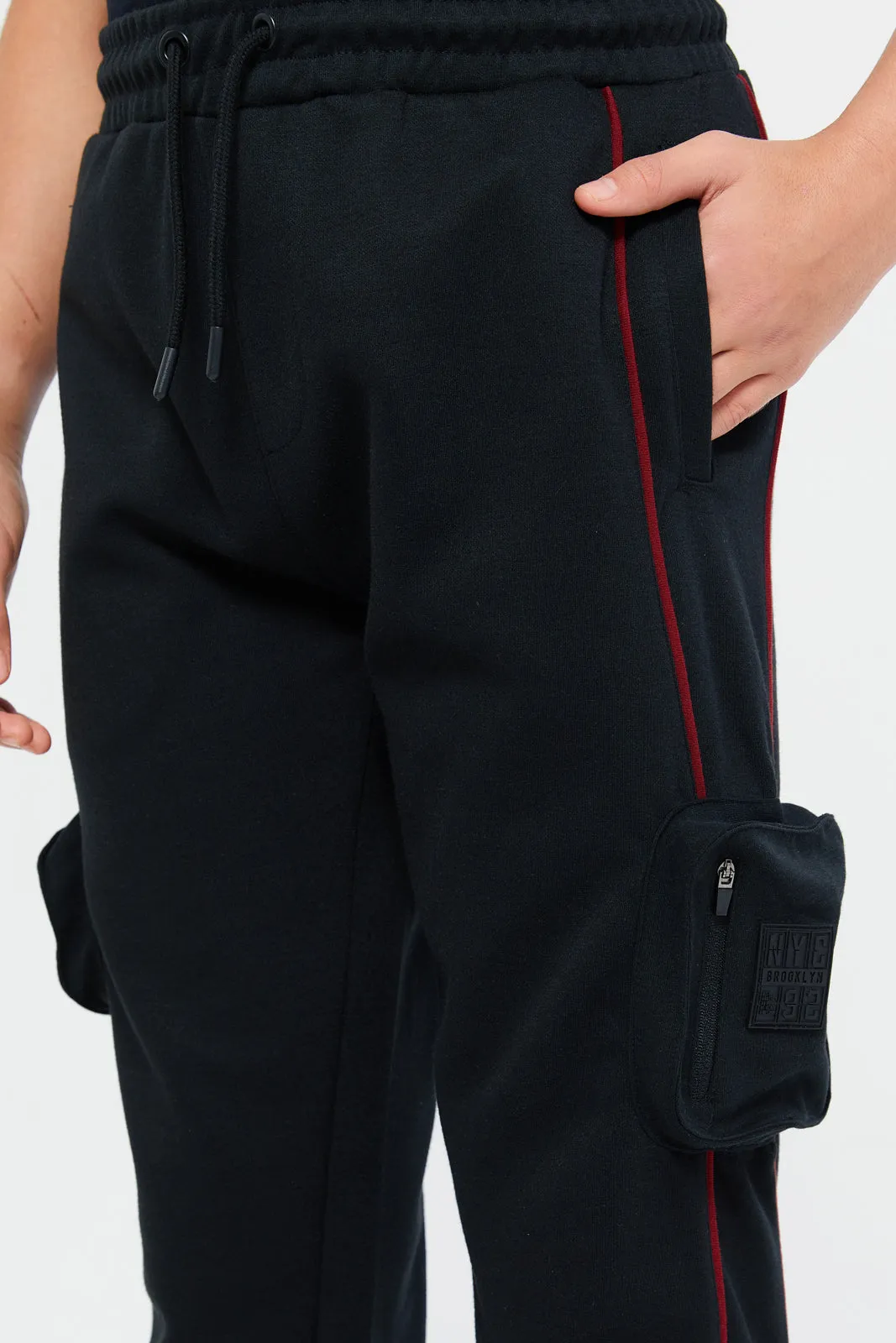 Senior Boys Black Cargo Active Pants