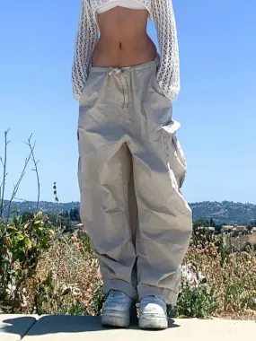 Streetwear Drawstring Low Waist Cargo Style Parachute Pants Straight Tech Sporty Chic Baggy Trousers Oversized Female